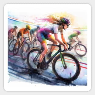 This is an  artistic illustration of bicyclists racing. Magnet